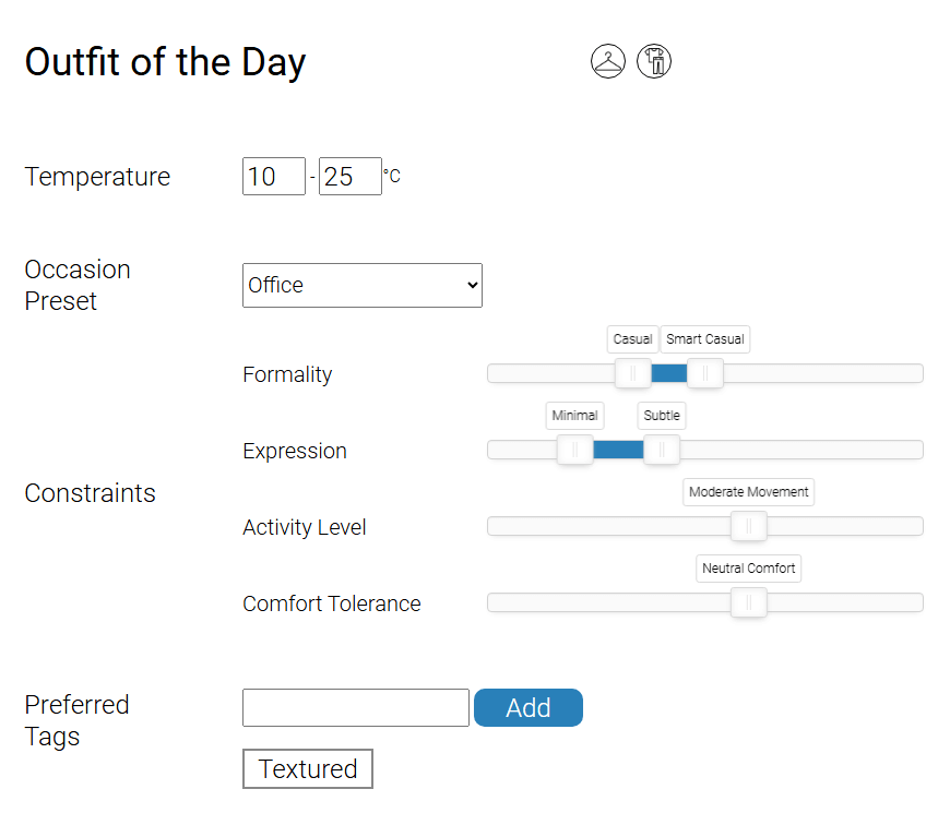 Screenshot of the Constraints